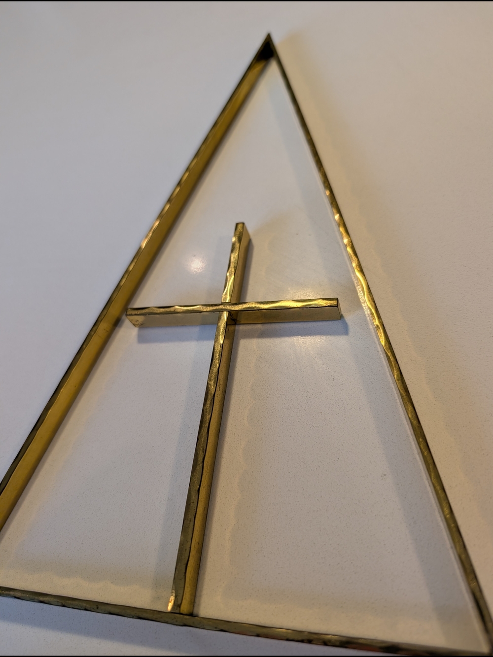 MCM German Brutalist Brass Cross Triangle Wall Art Vintage 12x7